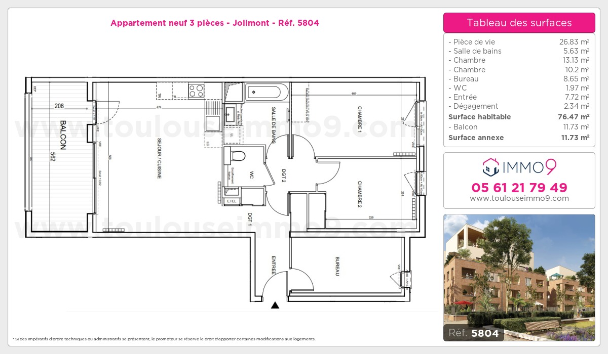 Plan et surfaces, Programme neuf Toulouse : Jolimont Référence n° 5804