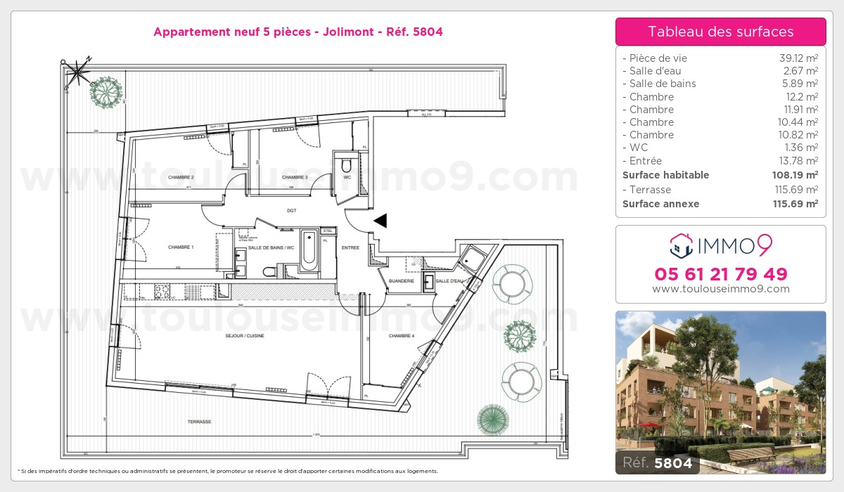 Plan et surfaces, Programme neuf Toulouse : Jolimont Référence n° 5804