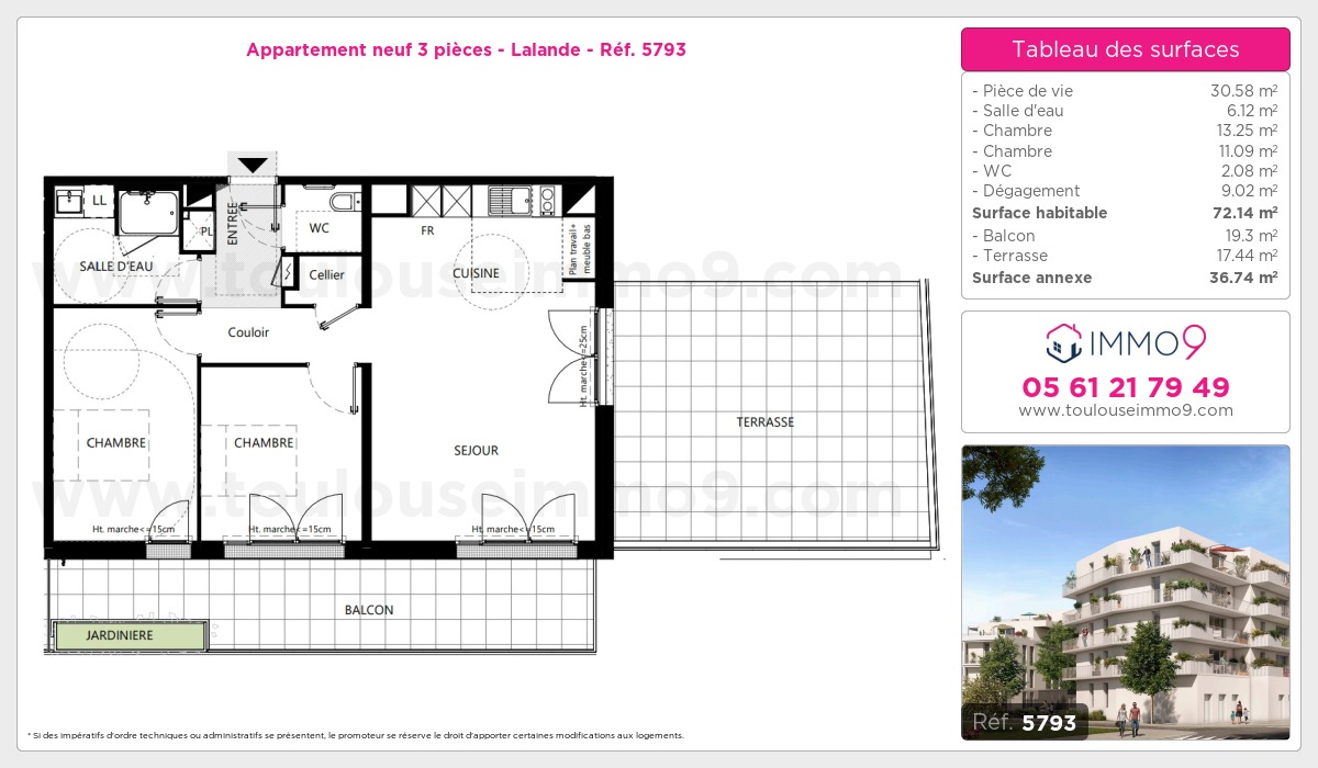 Plan et surfaces, Programme neuf Toulouse : Lalande Référence n° 5793