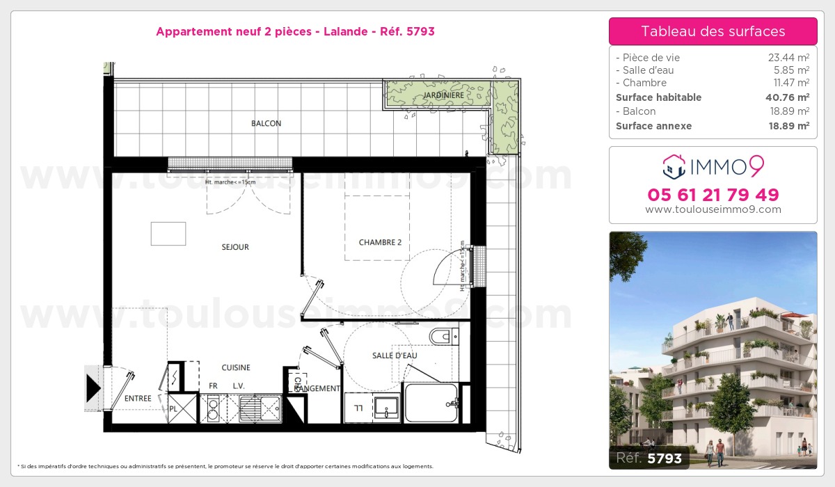 Plan et surfaces, Programme neuf Toulouse : Lalande Référence n° 5793