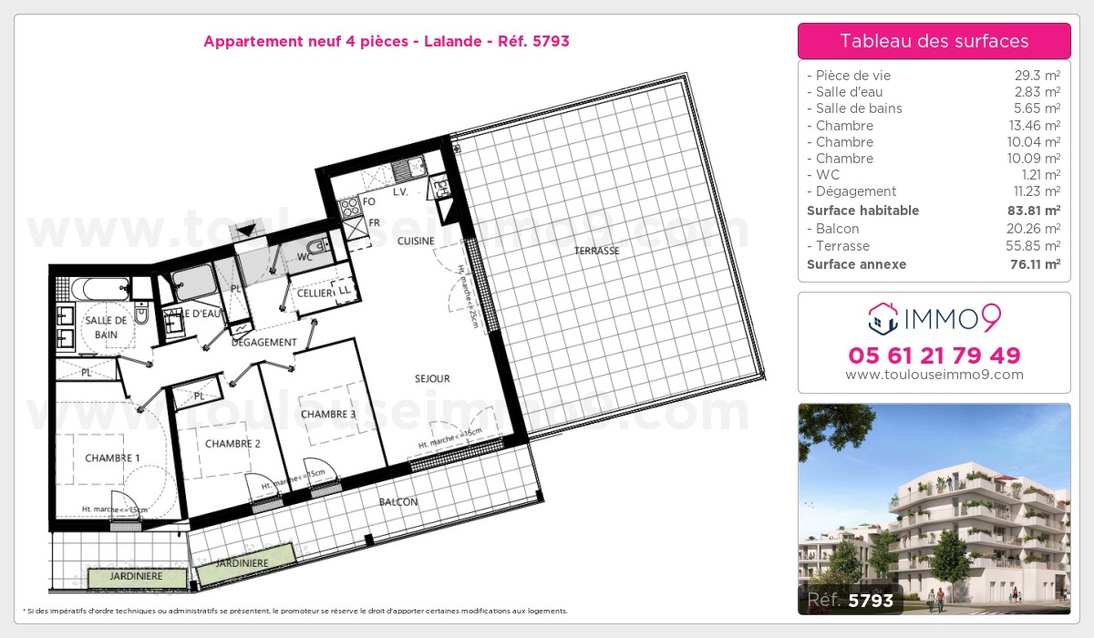 Plan et surfaces, Programme neuf Toulouse : Lalande Référence n° 5793