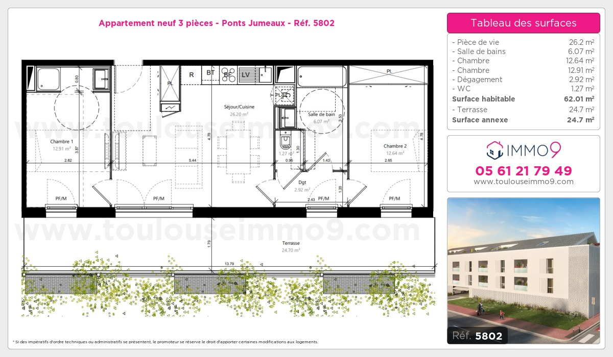 Plan et surfaces, Programme neuf Toulouse : Ponts Jumeaux Référence n° 5802