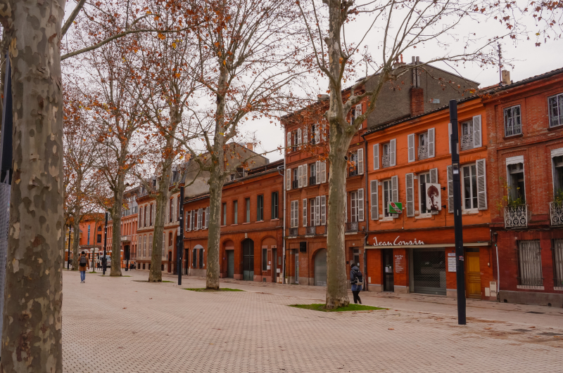 campus saint-michel toulouse - vue d'une rue à l'architecture typique toulousaine avec des briques rouges près du quartier Saint-Michel