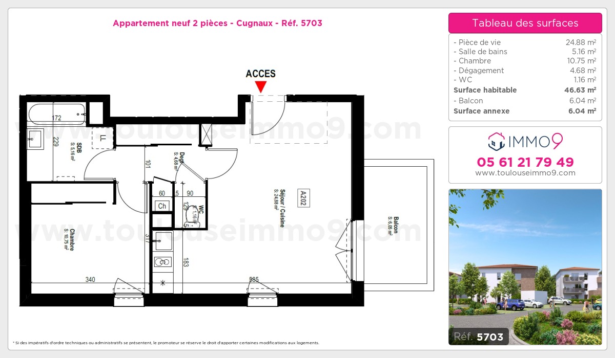 Plan et surfaces, Programme neuf Cugnaux Référence n° 5703