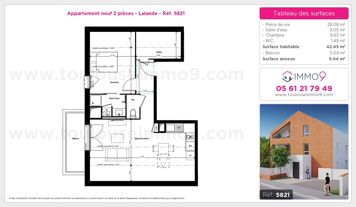 Plan et surfaces, Programme neuf Toulouse : Lalande Référence n° 5821