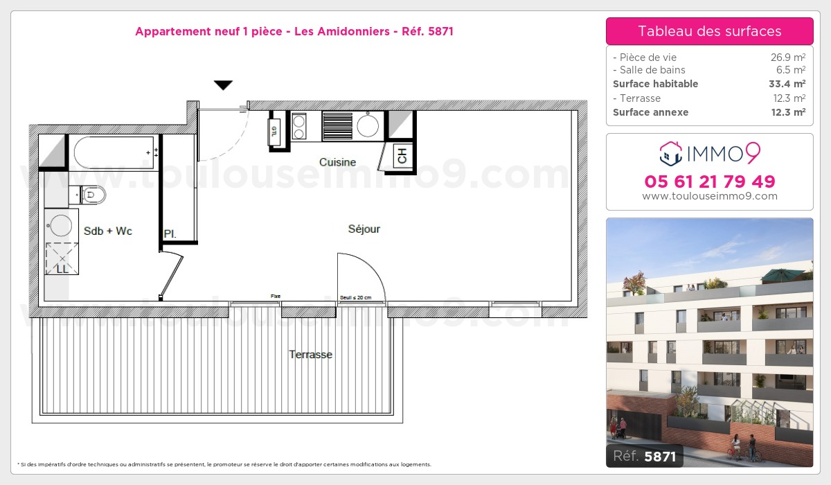 Plan et surfaces, Programme neuf Toulouse : Amidonniers Référence n° 5871