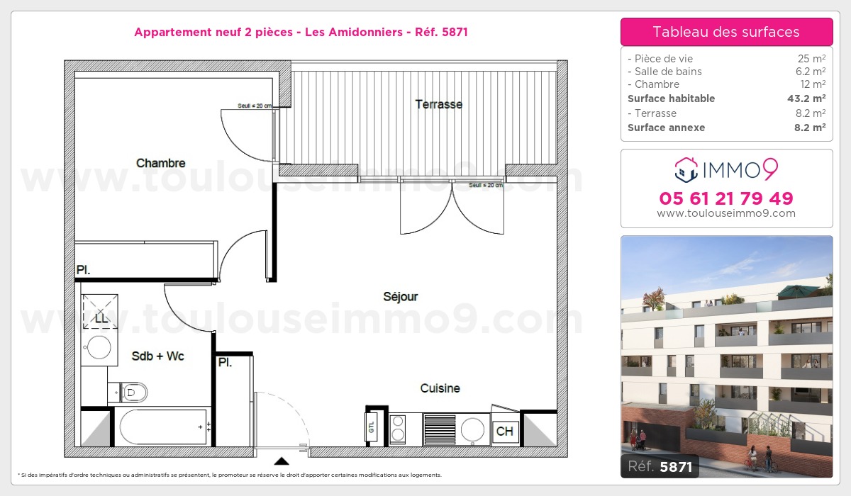 Plan et surfaces, Programme neuf Toulouse : Amidonniers Référence n° 5871