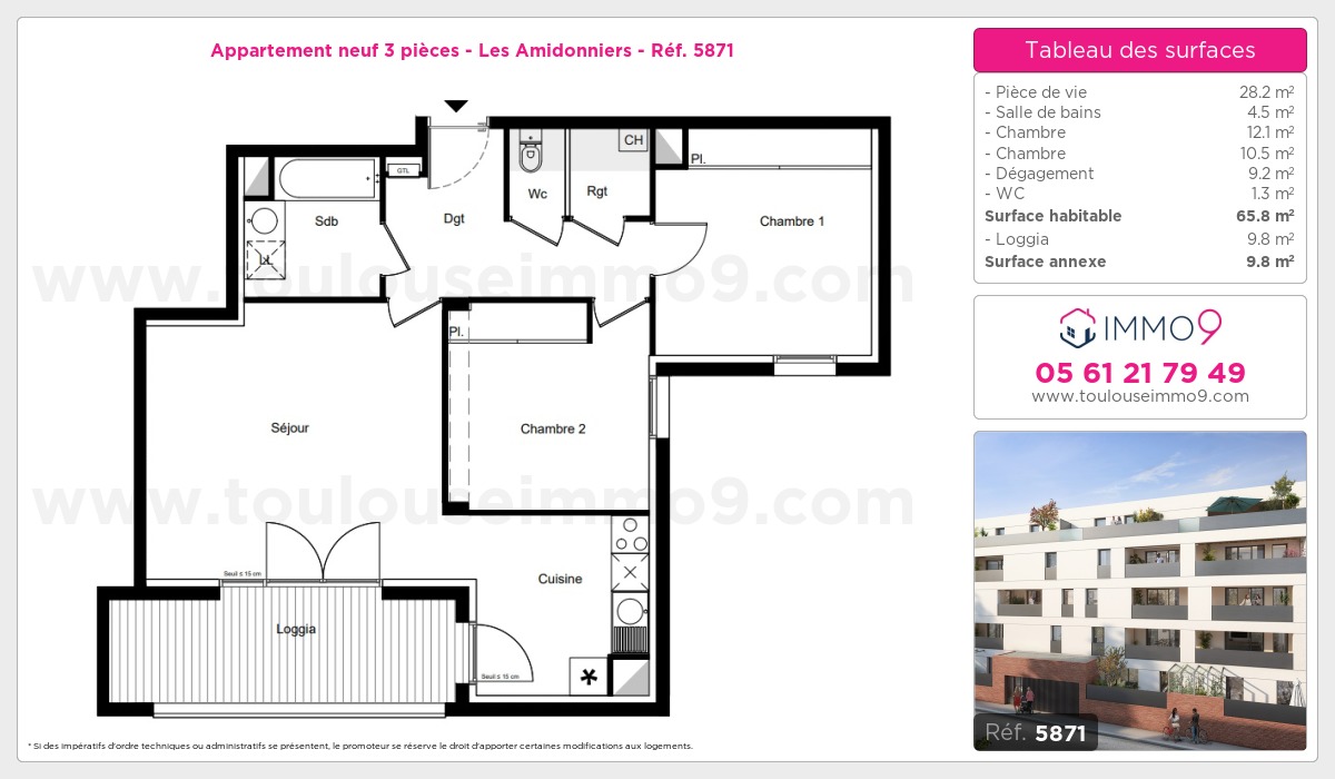 Plan et surfaces, Programme neuf Toulouse : Amidonniers Référence n° 5871