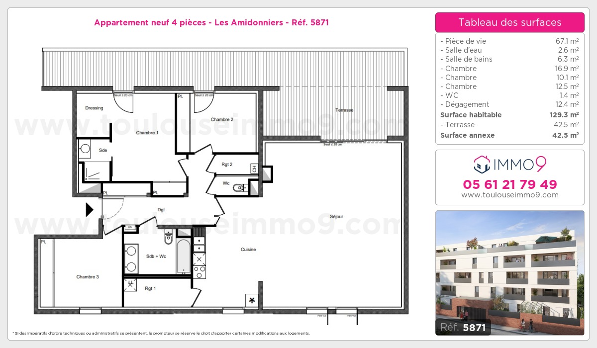 Plan et surfaces, Programme neuf Toulouse : Amidonniers Référence n° 5871