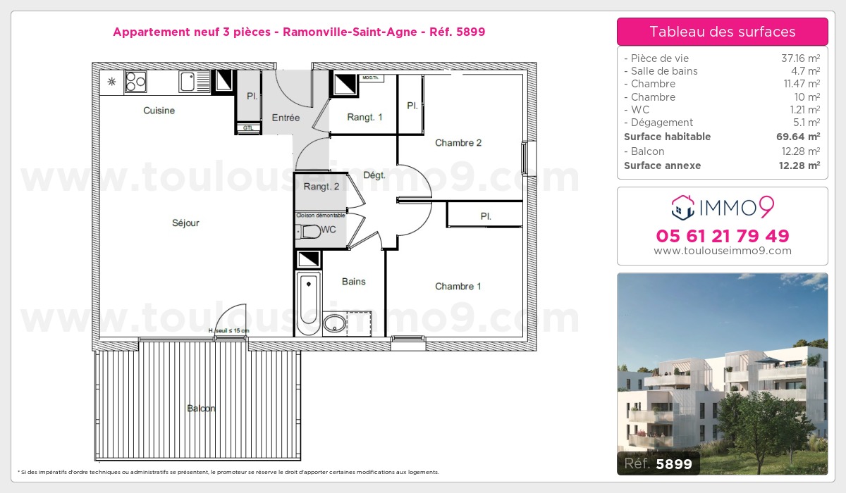 Plan et surfaces, Programme neuf Ramonville-Saint-Agne Référence n° 5899