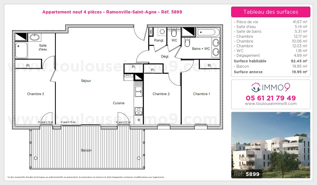 Plan et surfaces, Programme neuf Ramonville-Saint-Agne Référence n° 5899