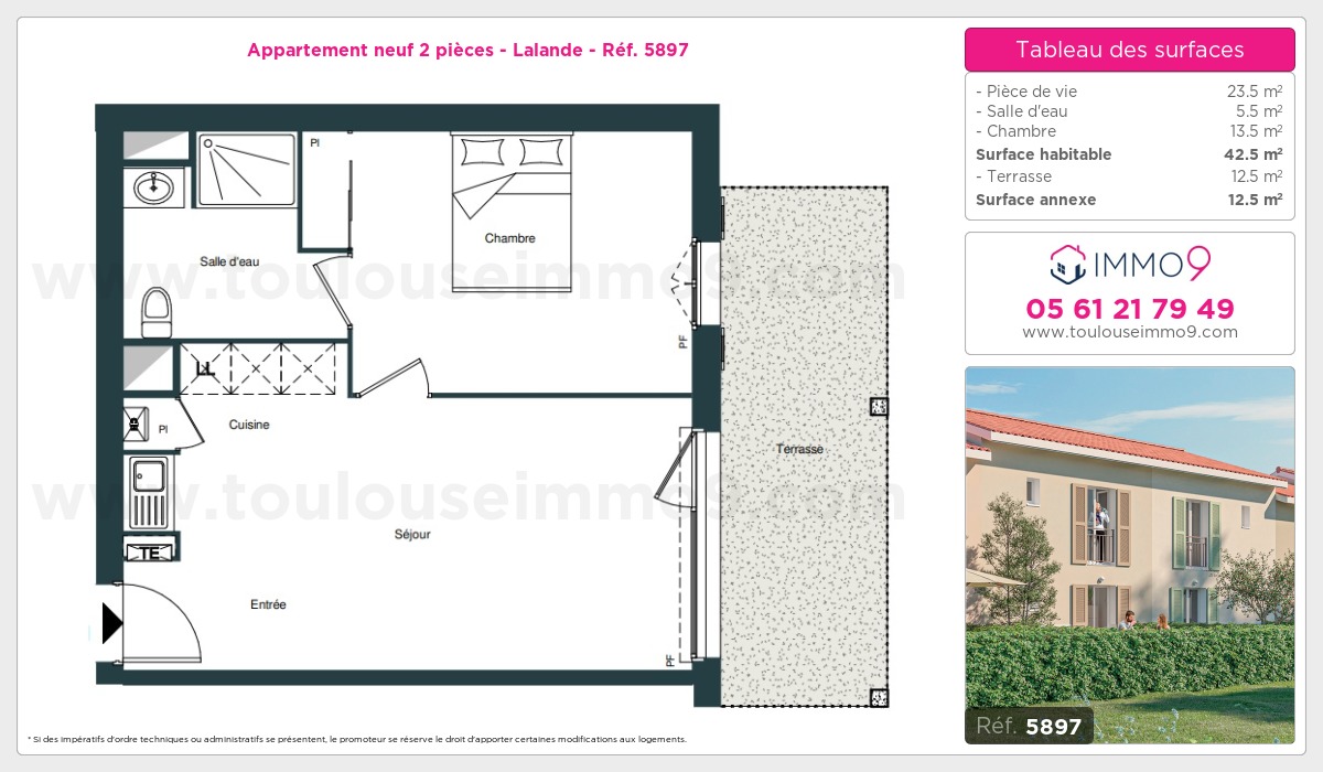 Plan et surfaces, Programme neuf Toulouse : Lalande Référence n° 5897