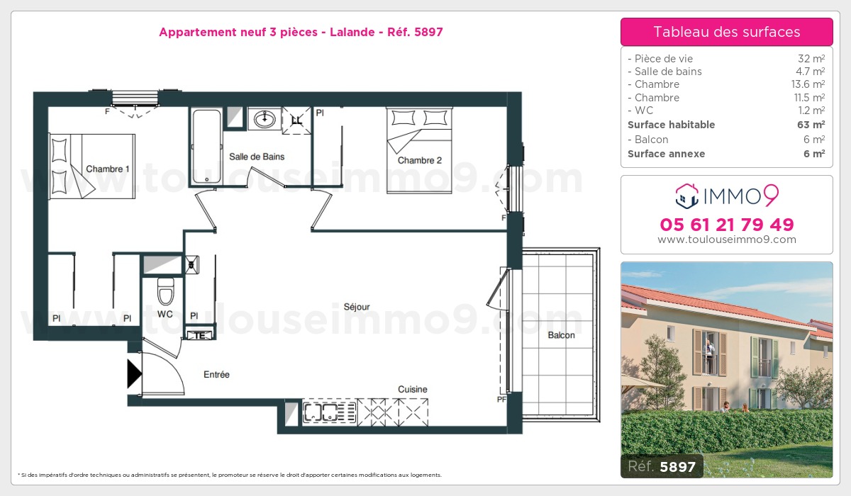 Plan et surfaces, Programme neuf Toulouse : Lalande Référence n° 5897