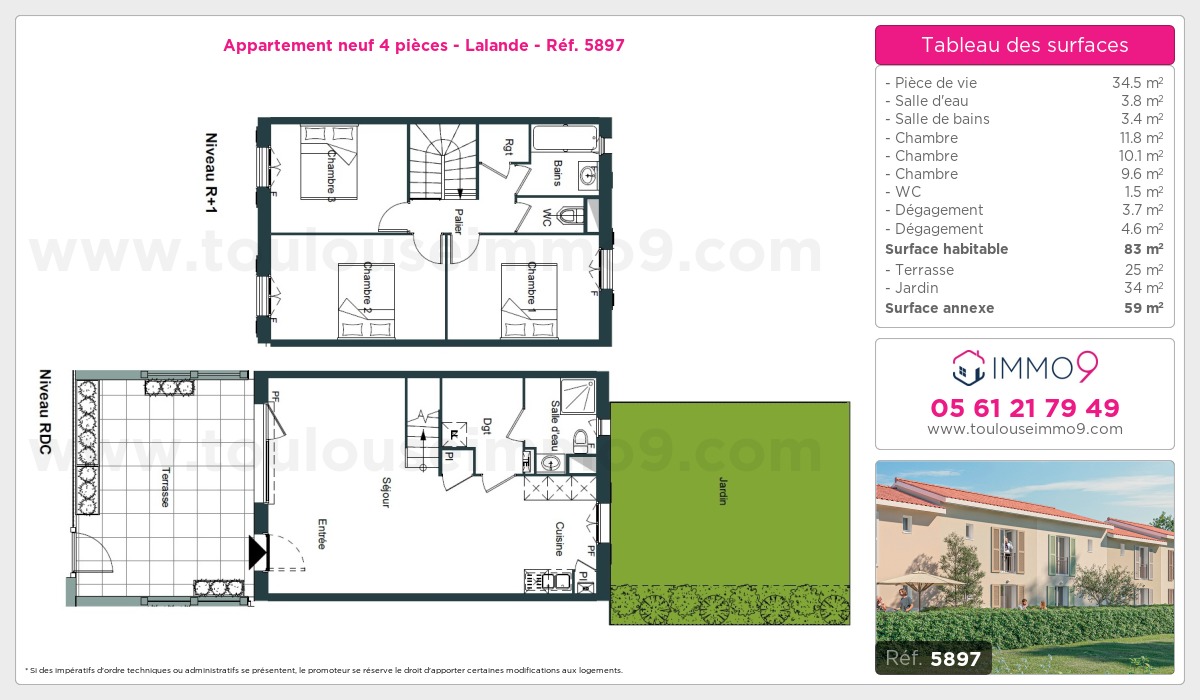 Plan et surfaces, Programme neuf Toulouse : Lalande Référence n° 5897