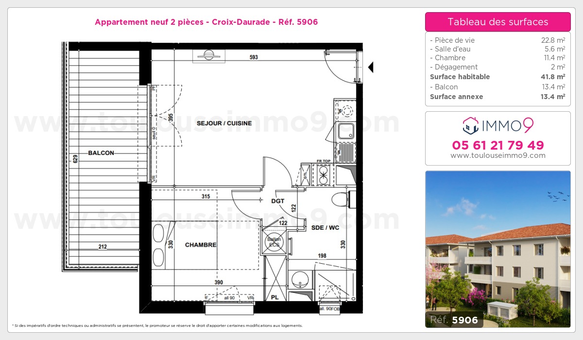 Plan et surfaces, Programme neuf Toulouse : Croix-Daurade Référence n° 5906