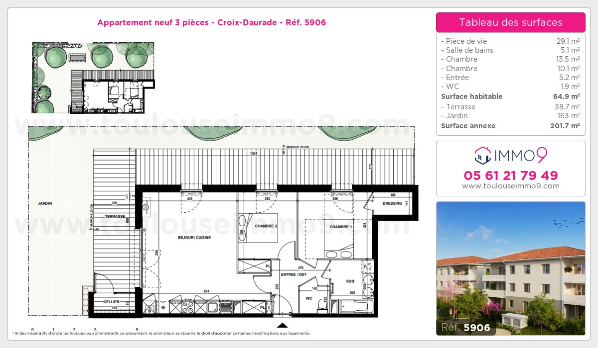 Plan et surfaces, Programme neuf Toulouse : Croix-Daurade Référence n° 5906