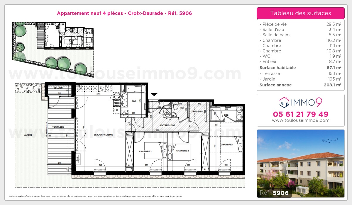 Plan et surfaces, Programme neuf Toulouse : Croix-Daurade Référence n° 5906