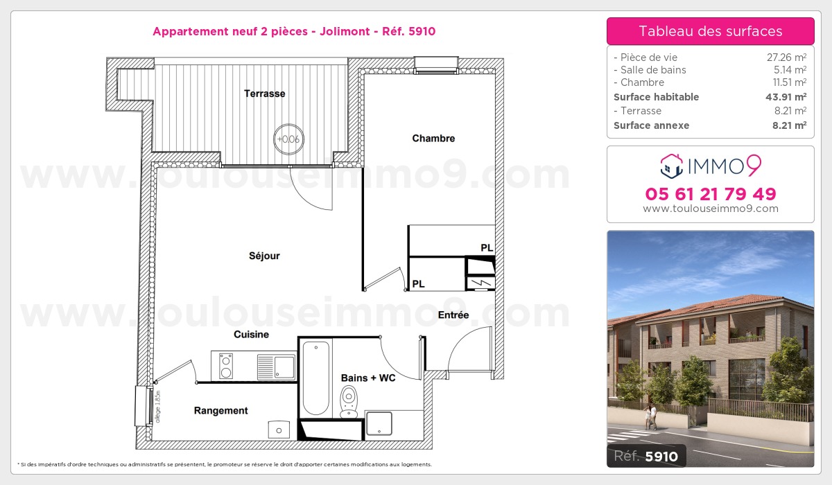 Plan et surfaces, Programme neuf Toulouse : Jolimont Référence n° 5910