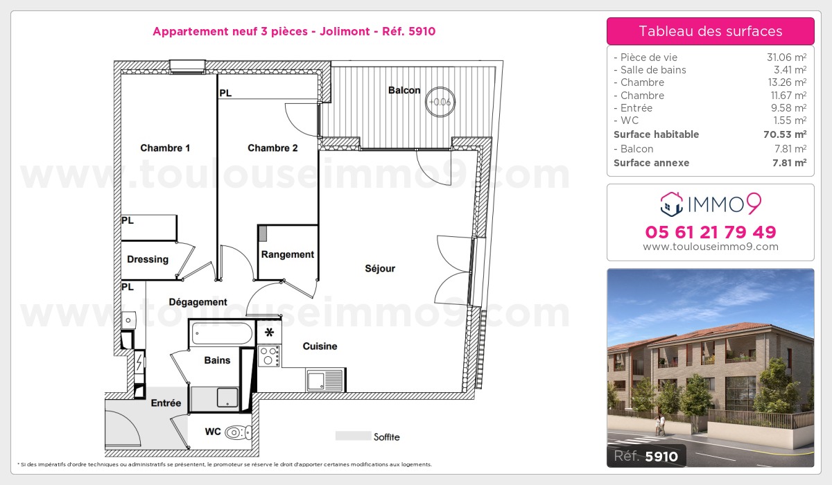 Plan et surfaces, Programme neuf Toulouse : Jolimont Référence n° 5910