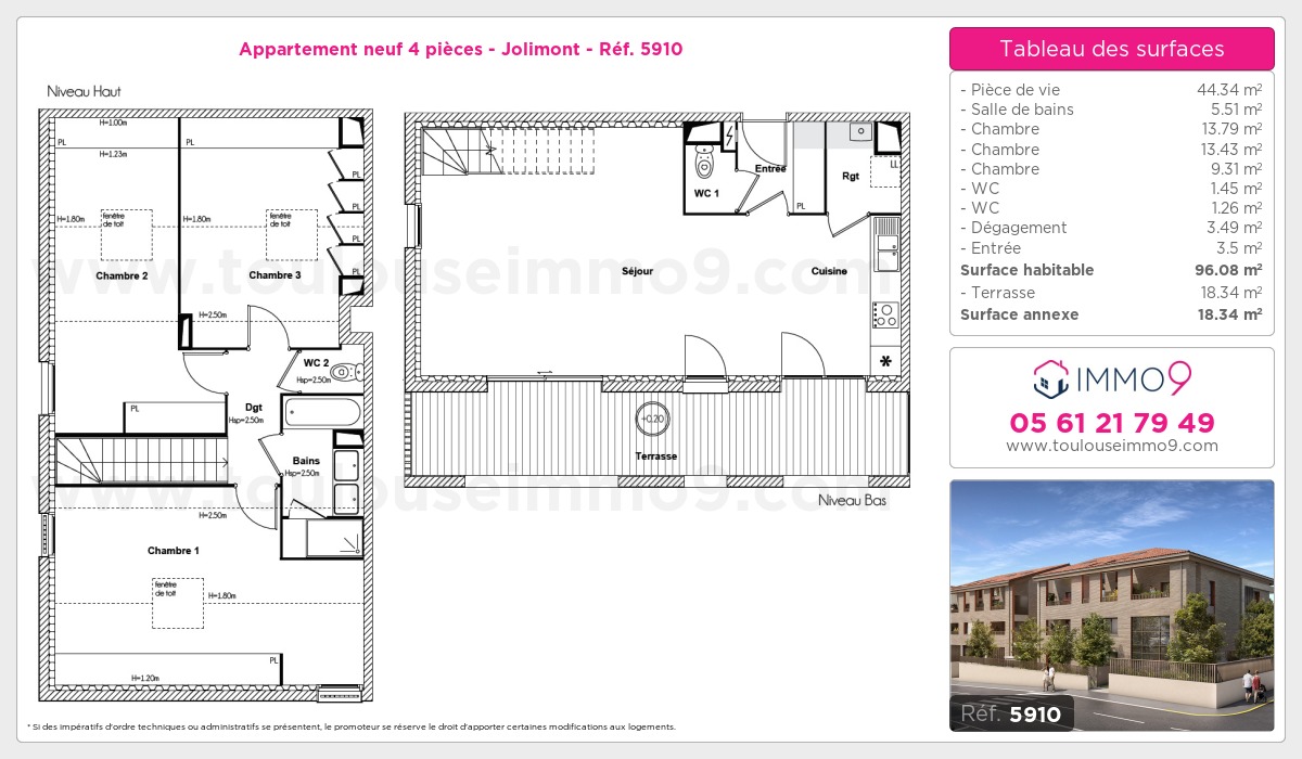 Plan et surfaces, Programme neuf Toulouse : Jolimont Référence n° 5910