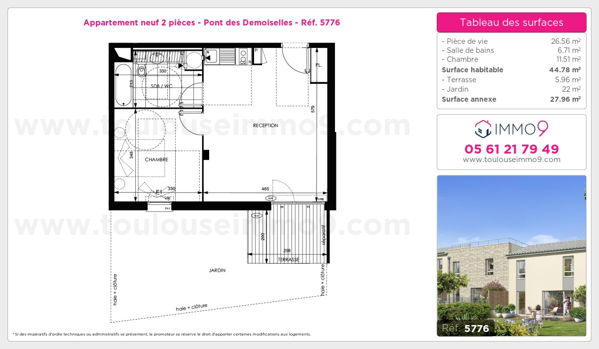 Plan et surfaces, Programme neuf Toulouse : Pont des Demoiselles Référence n° 5776