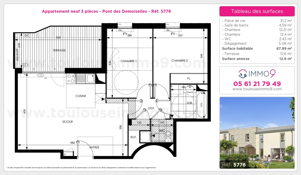Plan et surfaces, Programme neuf Toulouse : Pont des Demoiselles Référence n° 5776