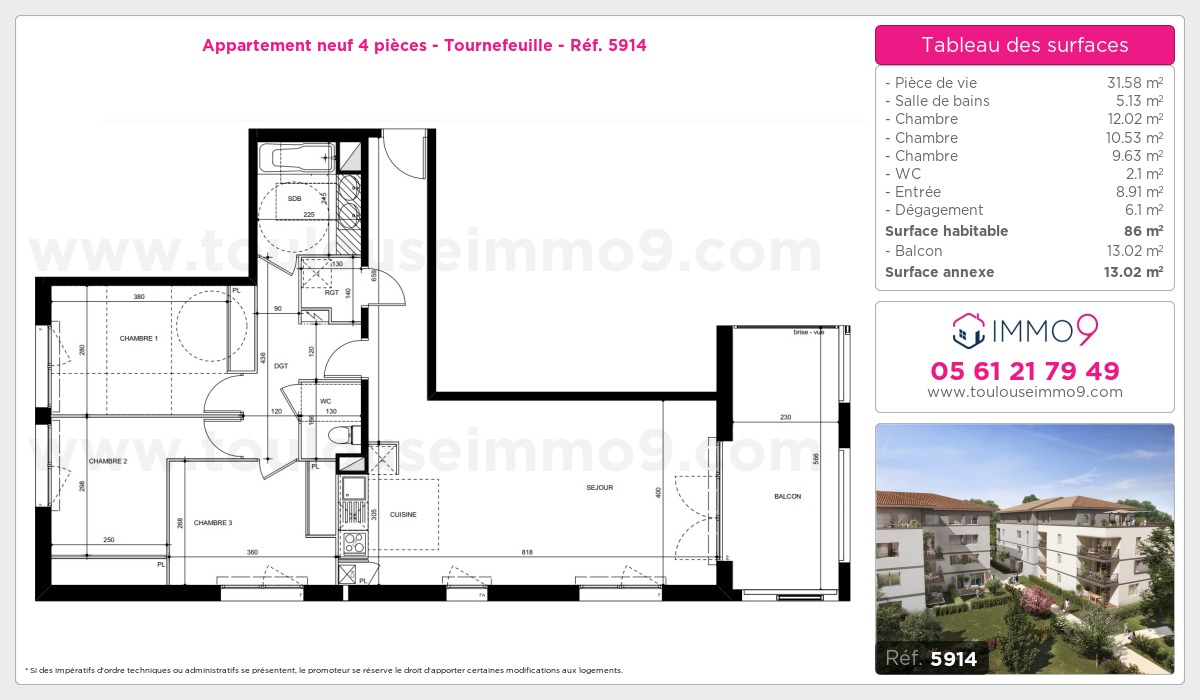 Plan et surfaces, Programme neuf Tournefeuille Référence n° 5914