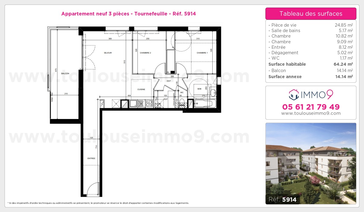 Plan et surfaces, Programme neuf Tournefeuille Référence n° 5914