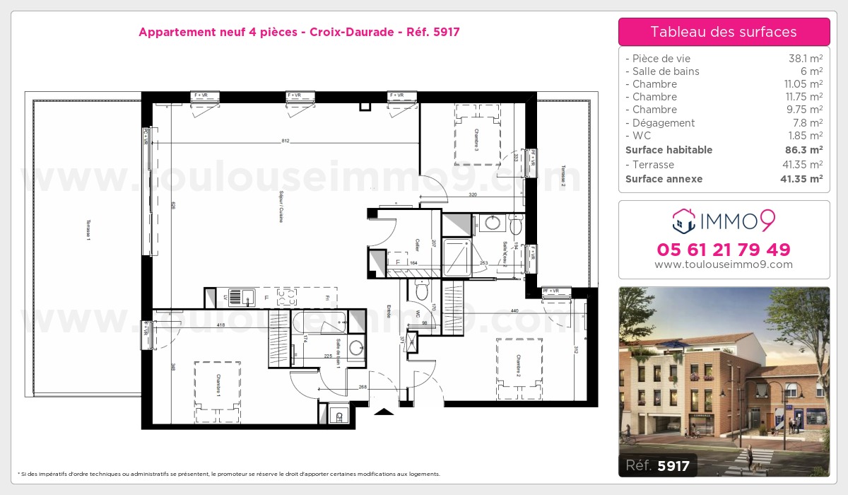 Plan et surfaces, Programme neuf Toulouse : Croix-Daurade Référence n° 5917