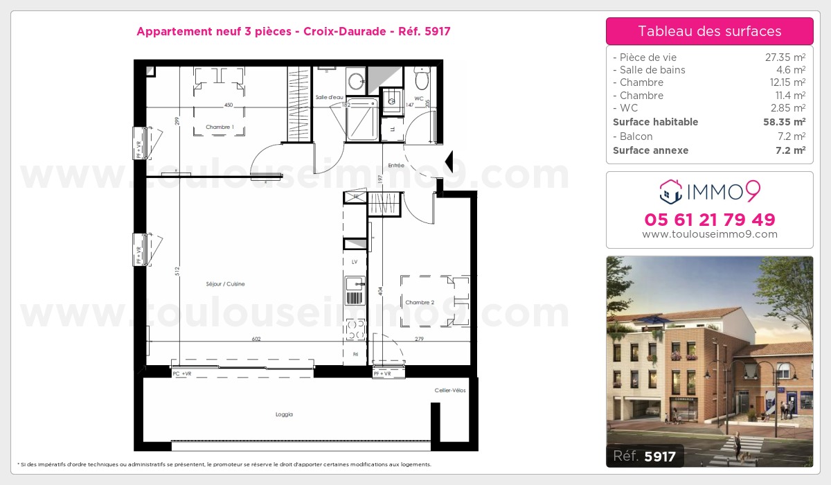 Plan et surfaces, Programme neuf Toulouse : Croix-Daurade Référence n° 5917