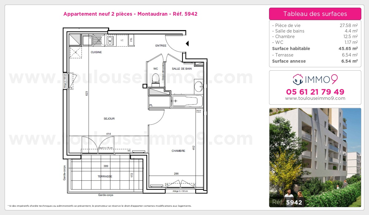 Plan et surfaces, Programme neuf Toulouse : Montaudran Référence n° 5942