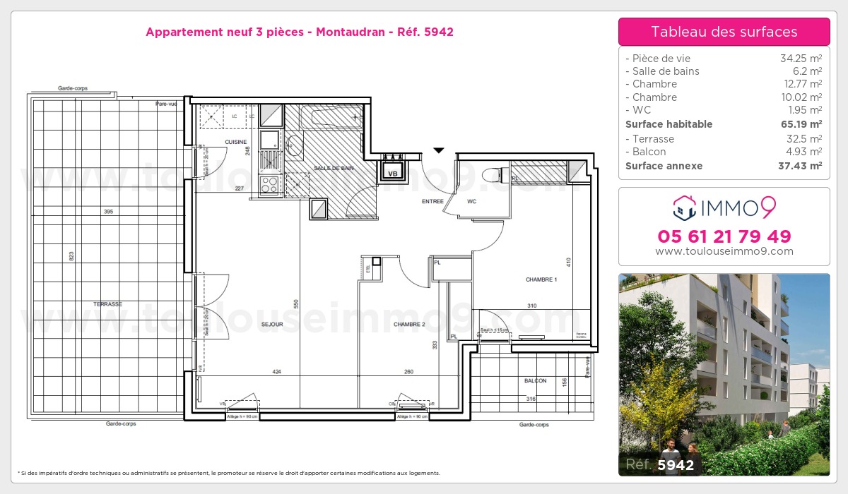 Plan et surfaces, Programme neuf Toulouse : Montaudran Référence n° 5942