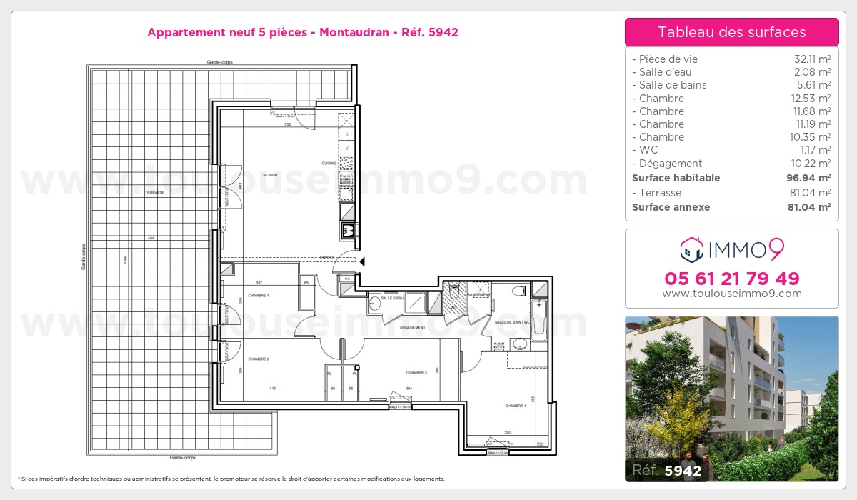 Plan et surfaces, Programme neuf Toulouse : Montaudran Référence n° 5942