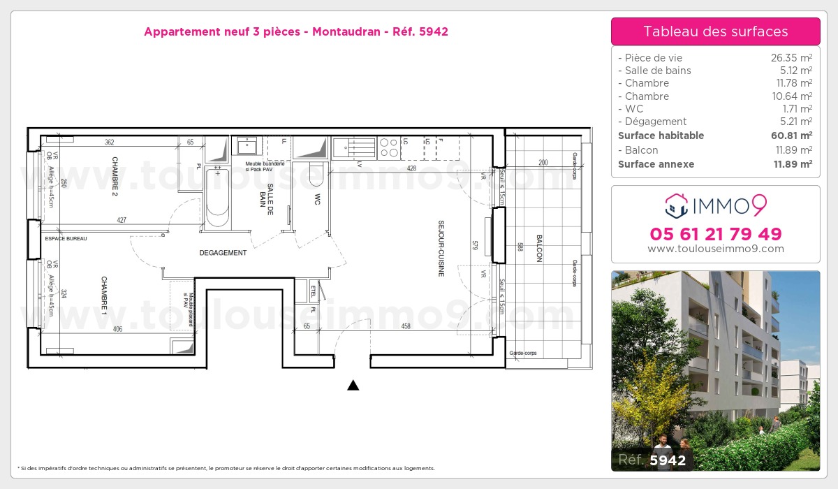 Plan et surfaces, Programme neuf Toulouse : Montaudran Référence n° 5942