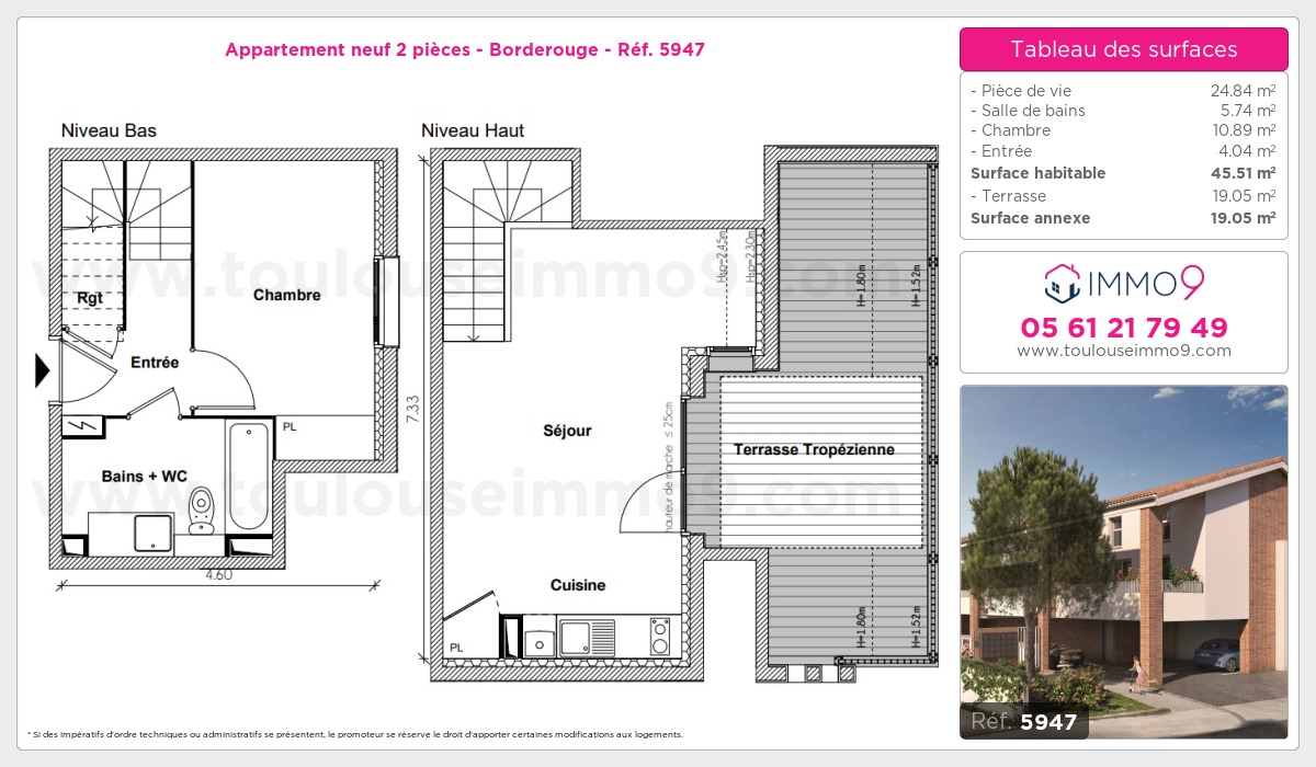 Plan et surfaces, Programme neuf Toulouse : Borderouge Référence n° 5947