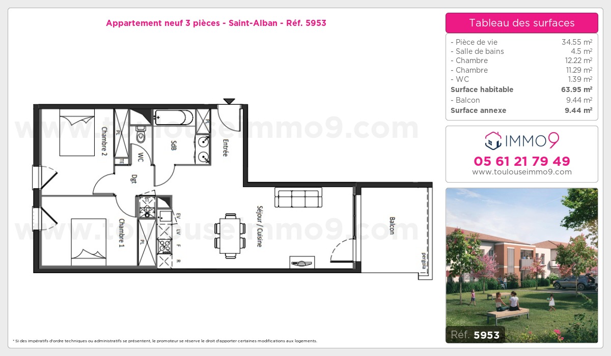 Plan et surfaces, Programme neuf Saint-Alban Référence n° 5953