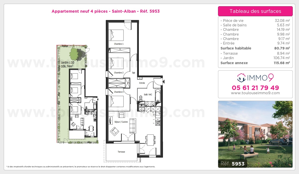 Plan et surfaces, Programme neuf Saint-Alban Référence n° 5953