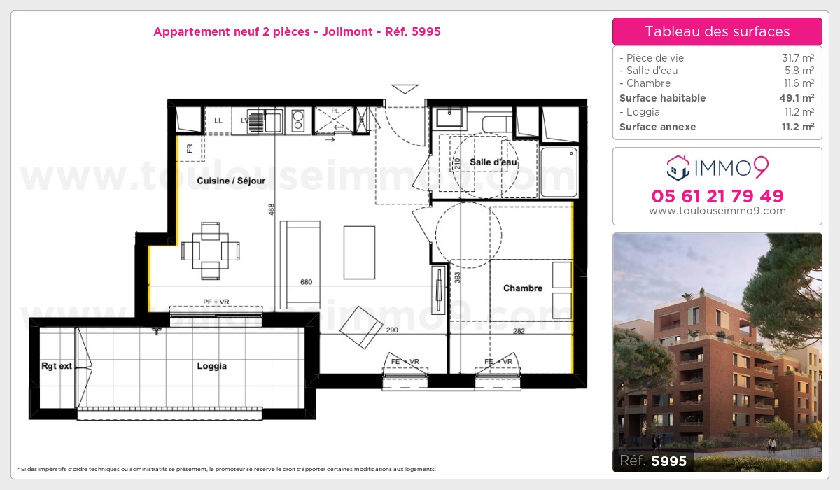 Plan et surfaces, Programme neuf Toulouse : Jolimont Référence n° 5995