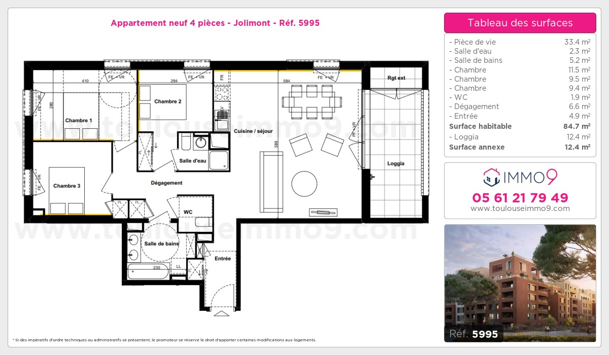 Plan et surfaces, Programme neuf Toulouse : Jolimont Référence n° 5995