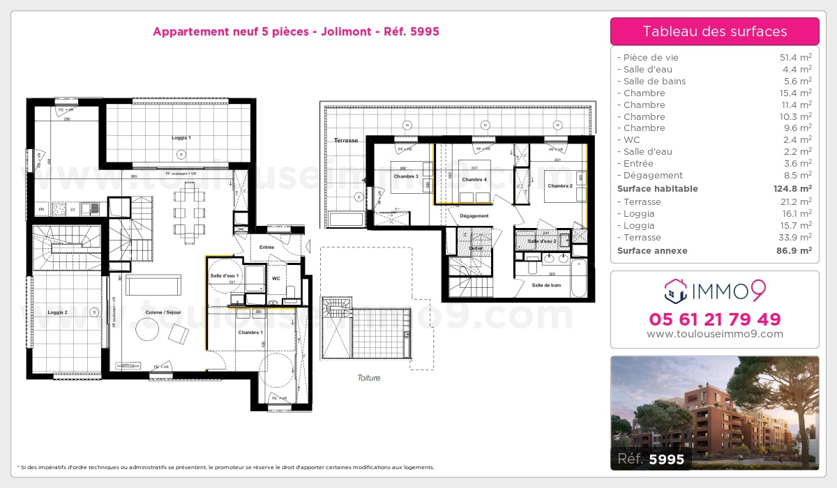 Plan et surfaces, Programme neuf Toulouse : Jolimont Référence n° 5995