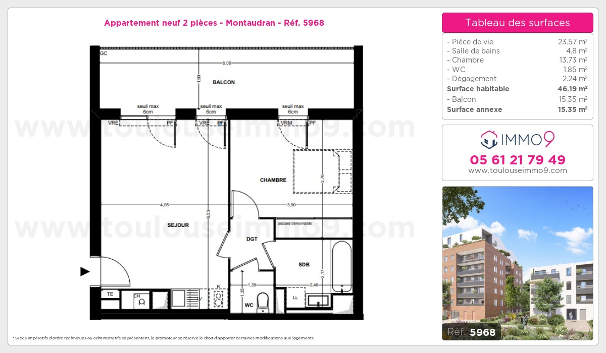 Plan et surfaces, Programme neuf Toulouse : Montaudran Référence n° 5968