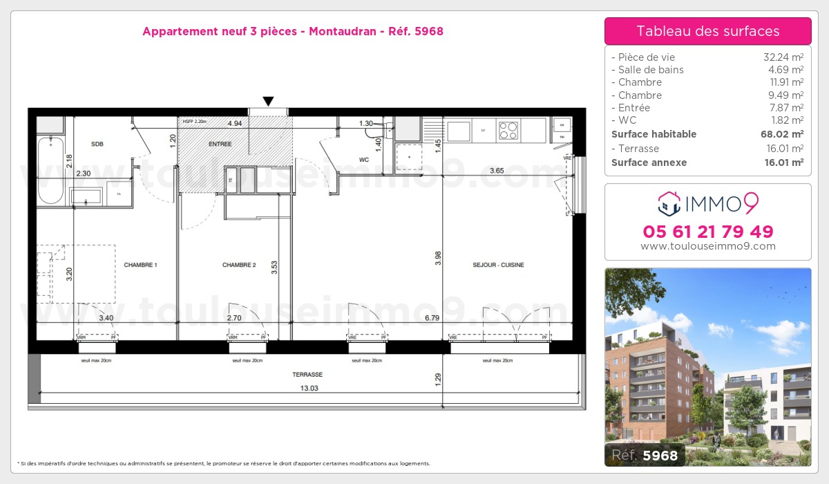 Plan et surfaces, Programme neuf Toulouse : Montaudran Référence n° 5968