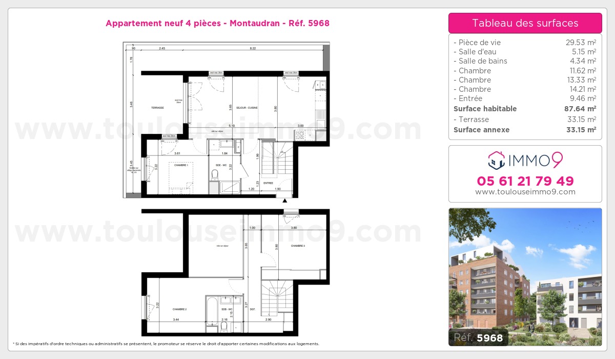 Plan et surfaces, Programme neuf Toulouse : Montaudran Référence n° 5968