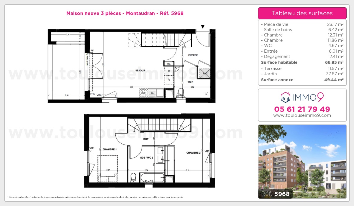 Plan et surfaces, Programme neuf Toulouse : Montaudran Référence n° 5968