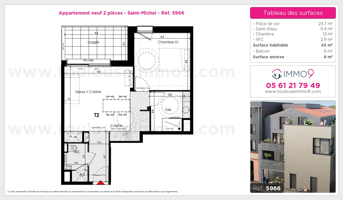 Plan et surfaces, Programme neuf Toulouse : Saint-Michel Référence n° 5966