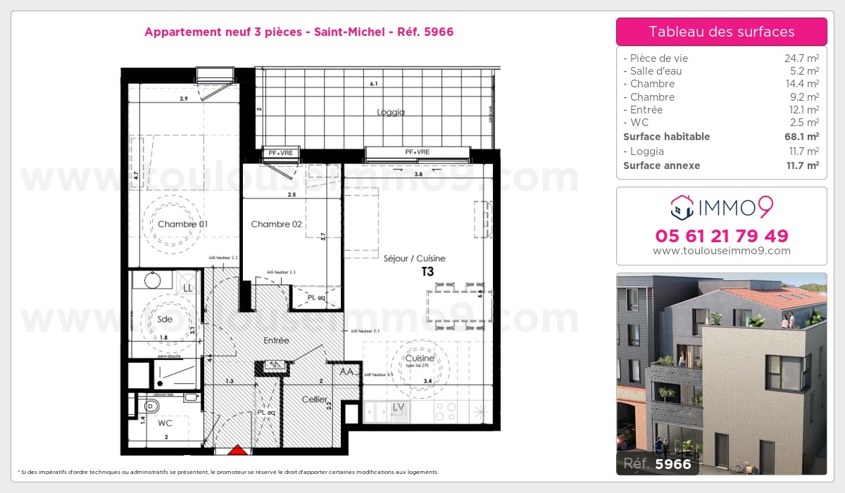 Plan et surfaces, Programme neuf Toulouse : Saint-Michel Référence n° 5966