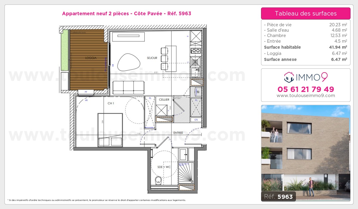 Plan et surfaces, Programme neuf Toulouse : Côte Pavée Référence n° 5963