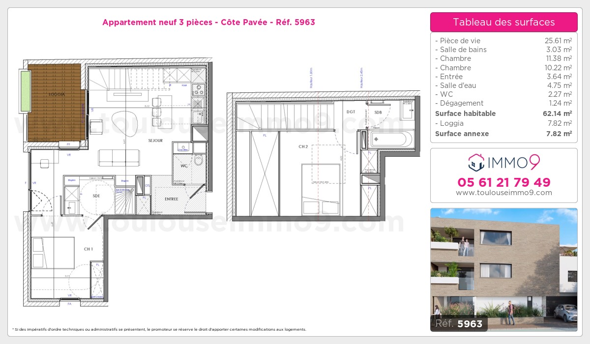 Plan et surfaces, Programme neuf Toulouse : Côte Pavée Référence n° 5963