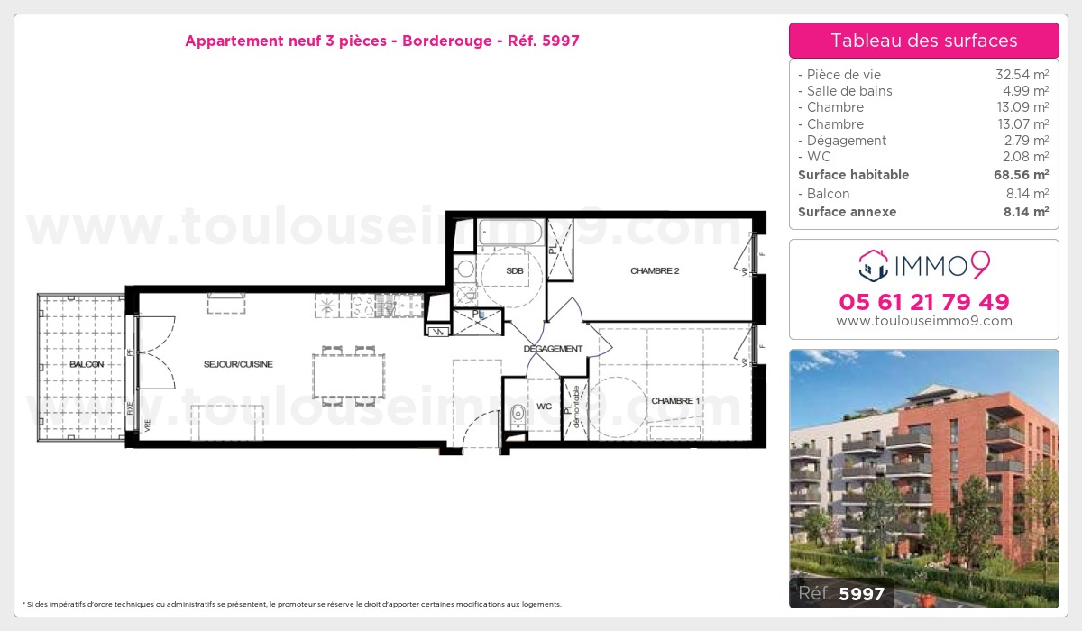 Plan et surfaces, Programme neuf Toulouse : Borderouge Référence n° 5997