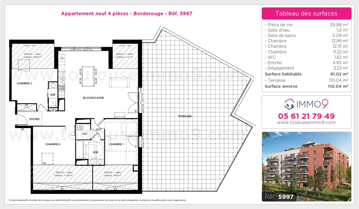 Plan et surfaces, Programme neuf Toulouse : Borderouge Référence n° 5997